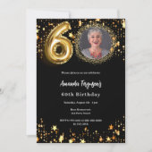 Zwart gouden foto sterren 60ste verjaardag kaart (Voorkant)