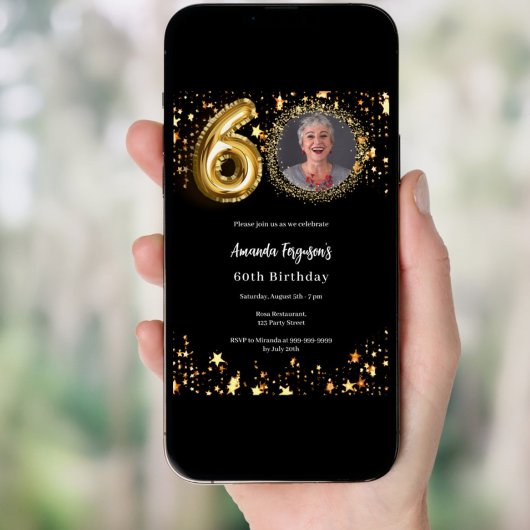 Zwart gouden foto sterren 60ste verjaardag kaart