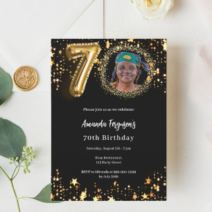Zwart gouden foto sterren 70e luxe verjaardag kaart