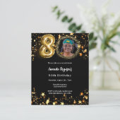 Zwart gouden foto sterren 80ste verjaardag uitnodi (Staand voorkant)