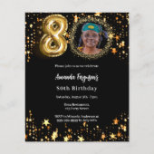 Zwart gouden foto sterren 80ste verjaardag uitnodi (Voorkant)