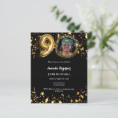 Zwart gouden foto sterren 90ste verjaardag uitnodi (Staand voorkant)