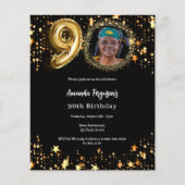 Zwart gouden foto sterren 90ste verjaardag uitnodi (Voorkant)