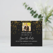 Zwart gouden foto verjaardag save the date card (Staand voorkant)
