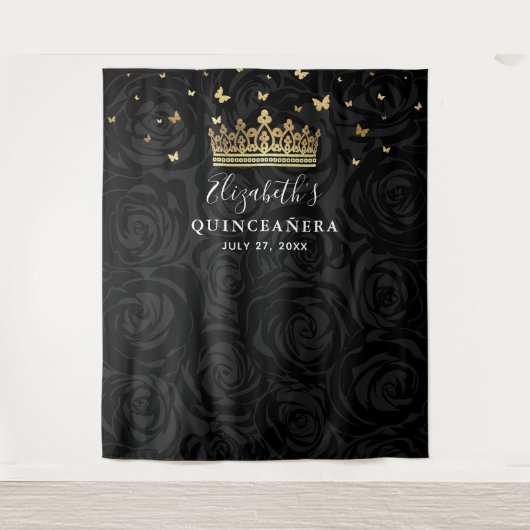 Zwart-gouden fotoachtergrond wandkleed (Voorkant)