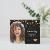Zwart gouden fotoboog afstudeerfeest uitnodiging (Staand voorkant)