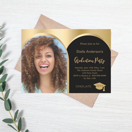 Zwart gouden fotoboog afstuderen 2025 kaart