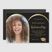 Zwart gouden fotoboog afstuderen 2025 magnetische uitnodiging (Voorkant / Achterkant)