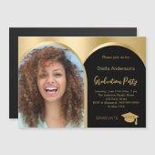 Zwart gouden fotoboog afstuderen 2025 magnetische uitnodiging (Voorkant / Achterkant)