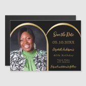 Zwart gouden fotoboog Verjaardag Bewaar de datumka Magnetische Uitnodiging (Voorkant / Achterkant)