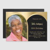 Zwart gouden fotoboog verjaardag magnetische uitnodiging (Voorkant / Achterkant)