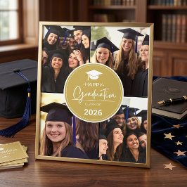 Zwart Gouden Fotocollage Gelukkige Afstuderen Foto Afdruk
