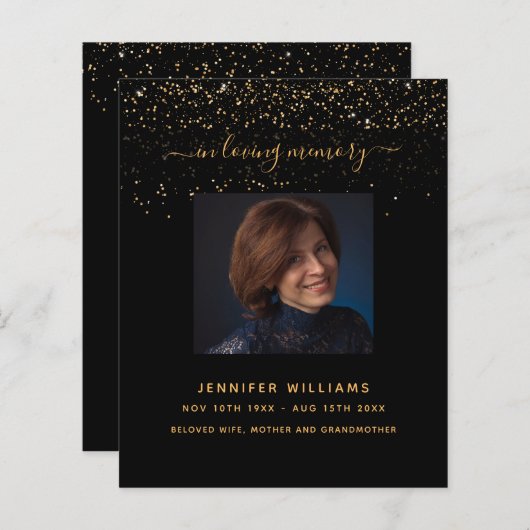 Zwart gouden fotoelegant begrafenisprogramma (Voorkant / Achterkant)