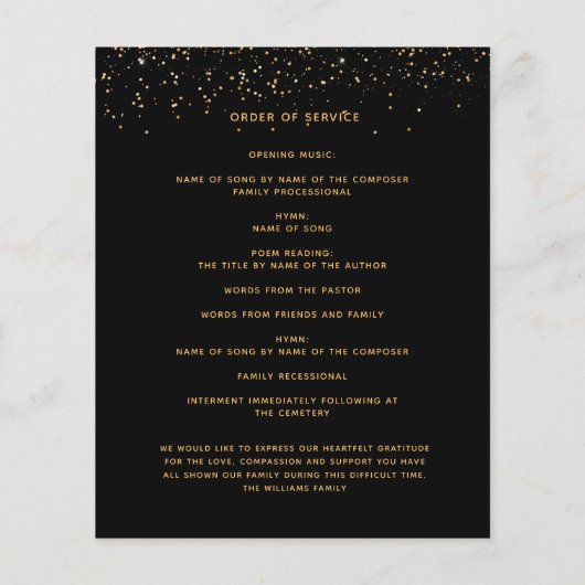 Zwart gouden fotoelegant begrafenisprogramma (Achterkant)