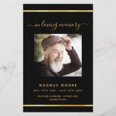 Zwart gouden fotoelegant begrafenisprogramma (Voorkant)