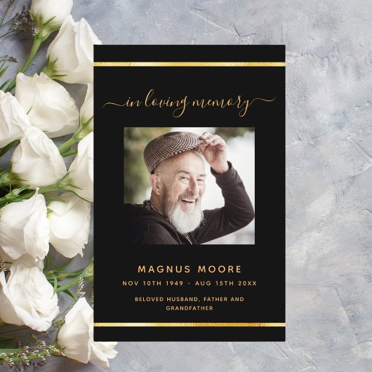 Zwart gouden fotoelegant begrafenisprogramma