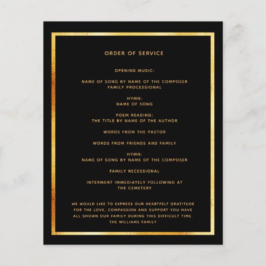 Zwart gouden fotoelegant begrafenisprogramma (Achterkant)