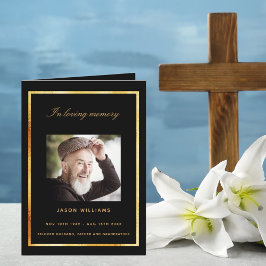 Zwart gouden fotoelegant begrafenisprogramma bedankkaart