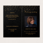Zwart gouden fotoelegant begrafenisprogramma kaart (Buitenkant ongevouwen)