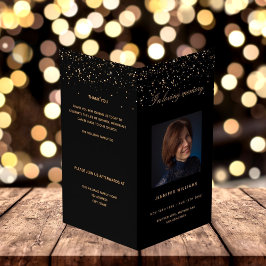 Zwart gouden fotoelegant begrafenisprogramma kaart