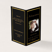 Zwart gouden fotoelegant begrafenisprogramma kaart (Buitenkant)