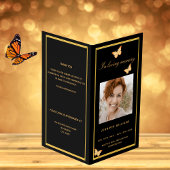 Zwart gouden fotovlinderbegrafenisprogramma kaart