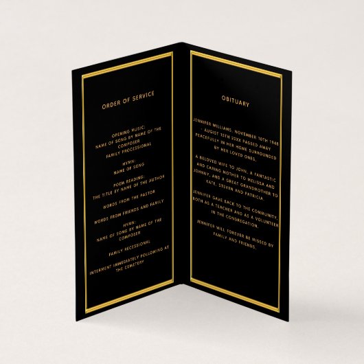 Zwart gouden fotovlinderbegrafenisprogramma kaart (Binnen)
