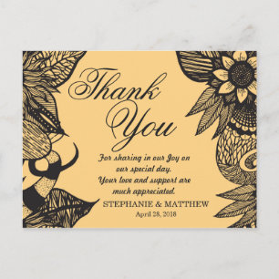 Zwart & Gouden Gele Bloemen Tangle Tekening Briefkaart