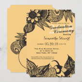 Zwart & Gouden Gele Bloemen Tangle Tekening Kaart (Voorkant / Achterkant)