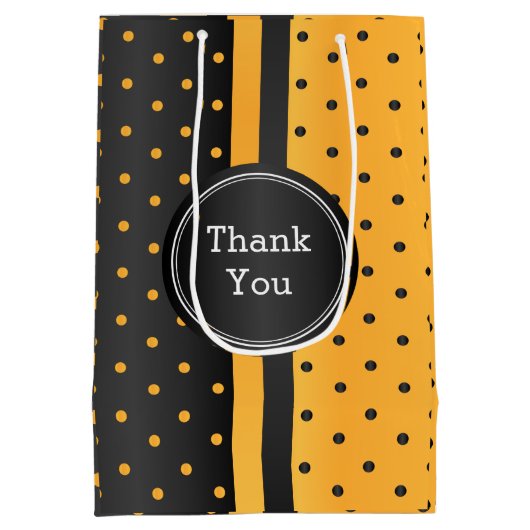 Zwart-gouden gele pokadot medium cadeauzakje (Achterkant)