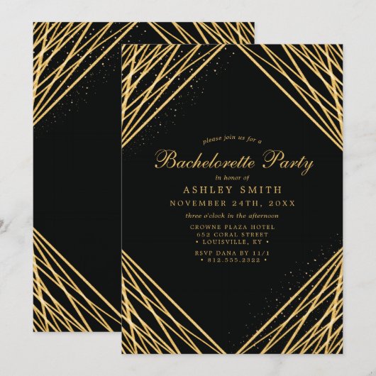 Zwart Gouden Geometrisch Abstracte Lijnen Meisjesu Kaart (Voorkant / Achterkant)