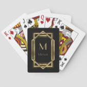 Zwart-gouden geometrisch | Monogram en naam Pokerkaarten (Achterkant)