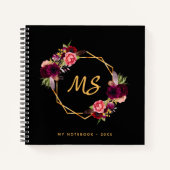 Zwart gouden geometrische bogundische bloemmonogra notitieboek (Voorkant)