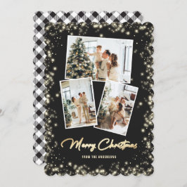 Zwart Gouden Geruite Foto Collage Prettig Kerstfee Feestdagenkaart