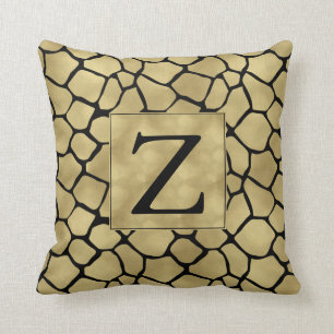 Zwart-gouden Giraffe Afdrukmonogram Kussen