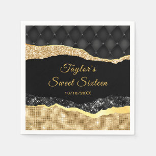 Zwart gouden glam tranen Sweet Sixteen Servet