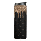 Zwart gouden glitter druppelt monogram patroon thermosbeker (Gedraaid links)