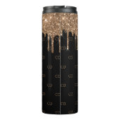 Zwart gouden glitter druppelt monogram patroon thermosbeker (Achterkant)