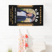 Zwart gouden glitter gefeliciteerd afstudeerfoto-a spandoek (Insitu)