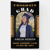 Zwart gouden glitter gefeliciteerd afstudeerfoto-a spandoek (Verticaal)