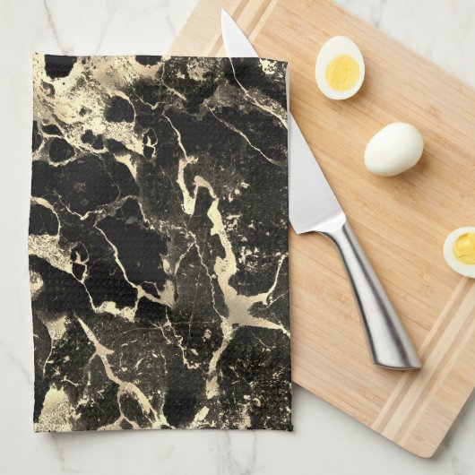 Zwart-gouden glitter Marble 2 Kitchen Towel Theedoek (Quarter Fold)