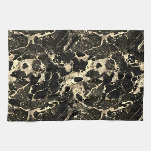 Zwart-gouden glitter Marble 2 Kitchen Towel Theedoek (Horizontaal)