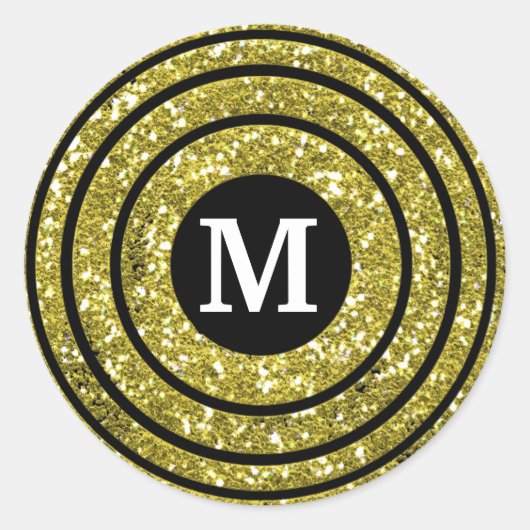 Zwart-gouden Glitter Monogram Ronde Sticker (Voorkant)