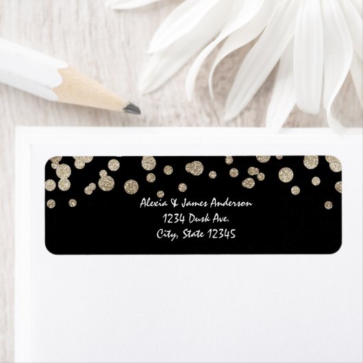 Zwart-gouden glitter-puntige moderne Adresetikette Etiket (Insitu)