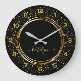 Zwart Gouden glitter stof Monogram Grote Klok