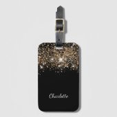 Zwart gouden glitternaam, glamoureus bagagelabel (Voorkant (verticaal))
