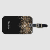 Zwart gouden glitternaam, glamoureus bagagelabel (Voorkant (horizontaal))