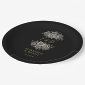 Zwart Gouden Gothic Bloemen Monogram Huwelijk Papieren Bordje (Gekanteld)