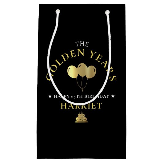 Zwart & Gouden Gouden Jaren 65e Verjaardagsfeest Klein Cadeauzakje (Voorkant)