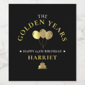 Zwart & Gouden Gouden Jaren 65e Verjaardagsfeest Wijn Etiket (Enkel label)
